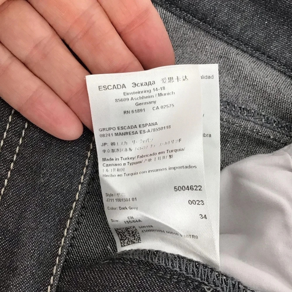 Escada Women’s Straight Leg Soft Metallic Stretch Grey Jeans Size 34 FR - US 24 - Picture 8 of 10